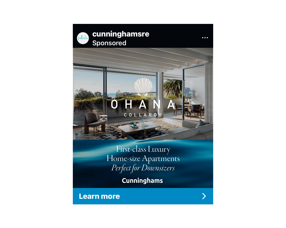 Ohana logo over dark blue ocean water