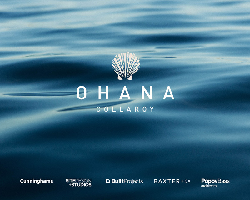 Ohana logo over dark blue ocean water