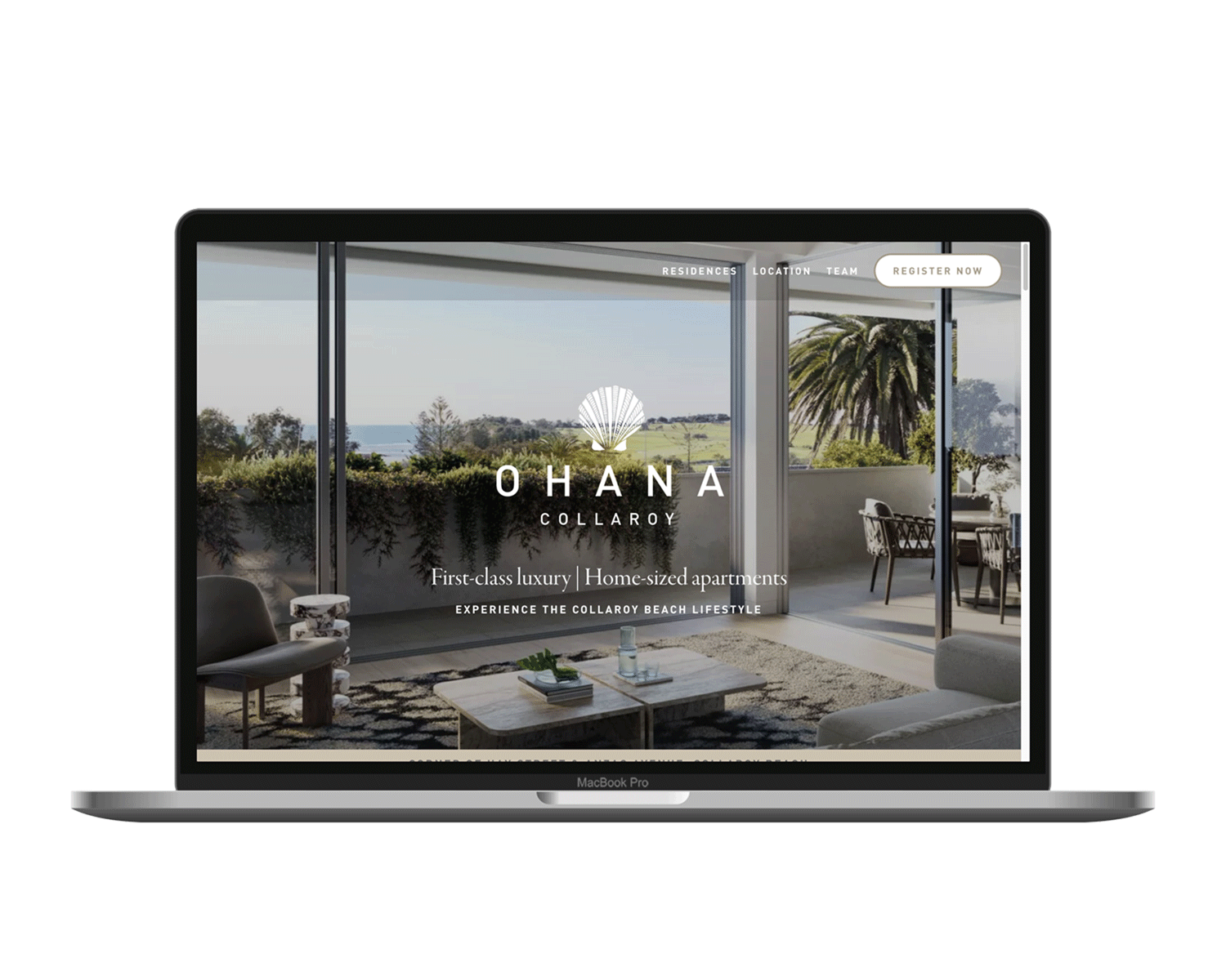 Ohana logo over dark blue ocean water